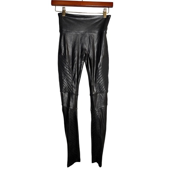 SPANX Pants - Spanx S Faux Leather Moto Leggings Very Black High Rise Ribbed Whimsigoth Active